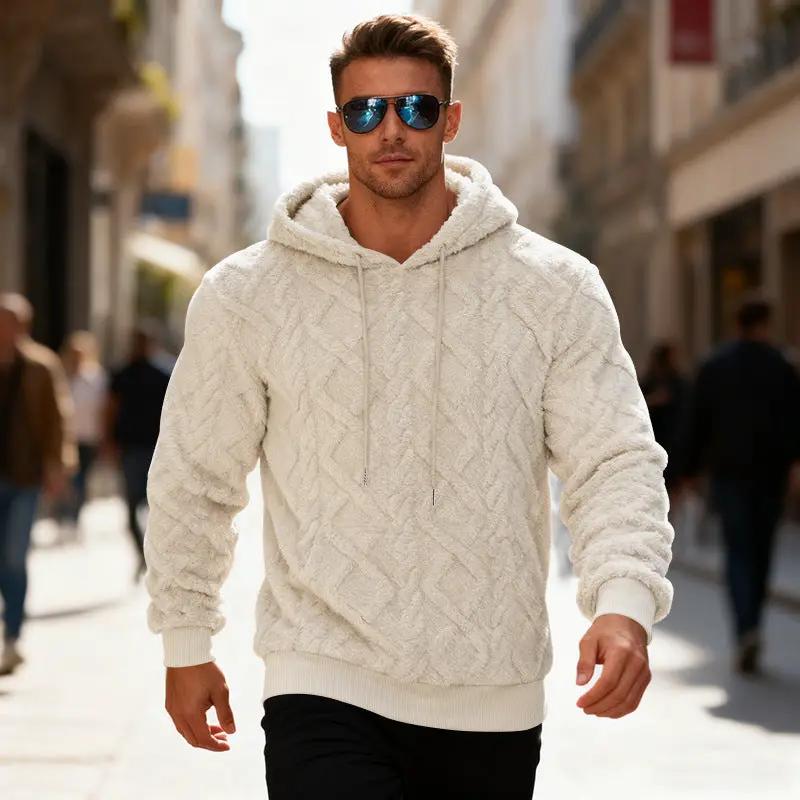 Plush Hooded Sweatshirt Winter Warm Long-sleeved Pullover Top Men's Casual Solid Color Fleece Hoodie Clothing by Dropshipman