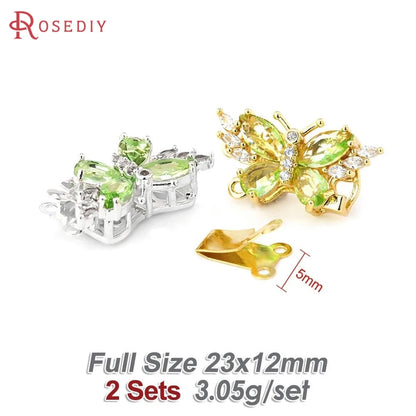 18K Gold Color Brass and Zircon Butterfly 1 Line and 2 Line Necklaces Connect Clasps Diy Jewelry Making Accessories Materials