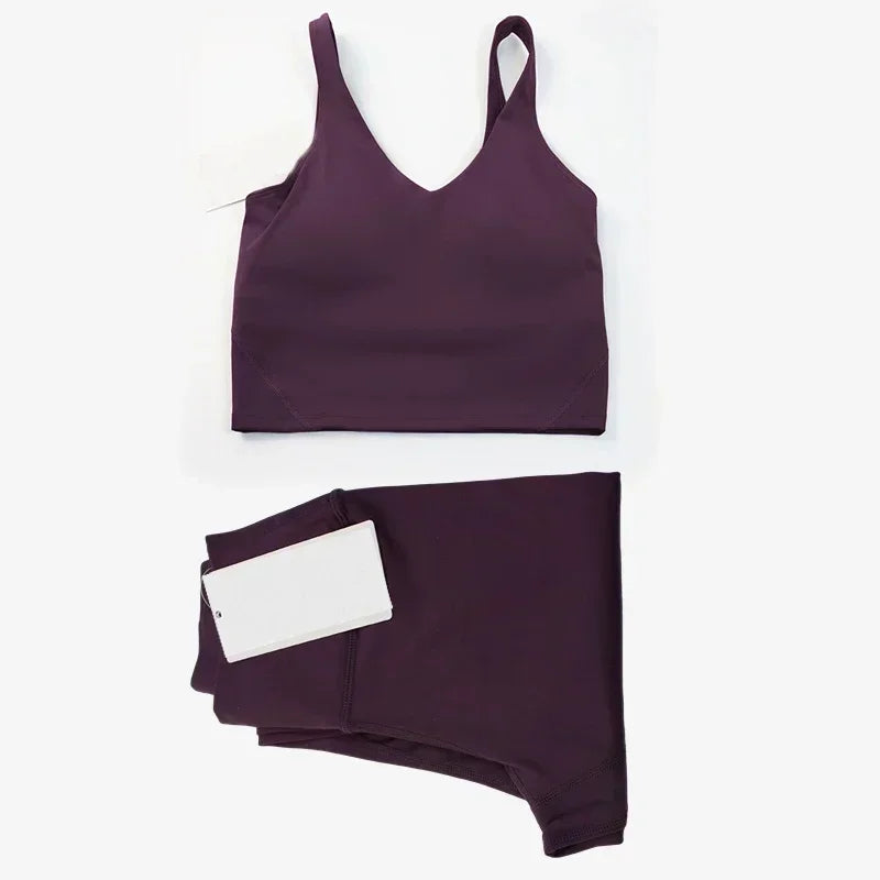 Classic women's 2-piece yoga outfit: U-shaped camisole top & high-waisted nude-feel leggings, suitable for fitness and workout. by All Mart Bristol Ltd