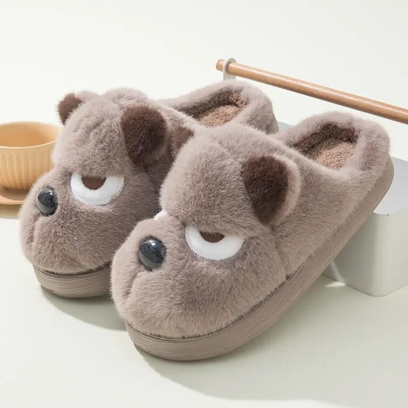 Warm And Cute Puppy Platform Non Slip Cotton Slippers by Dropshipman
