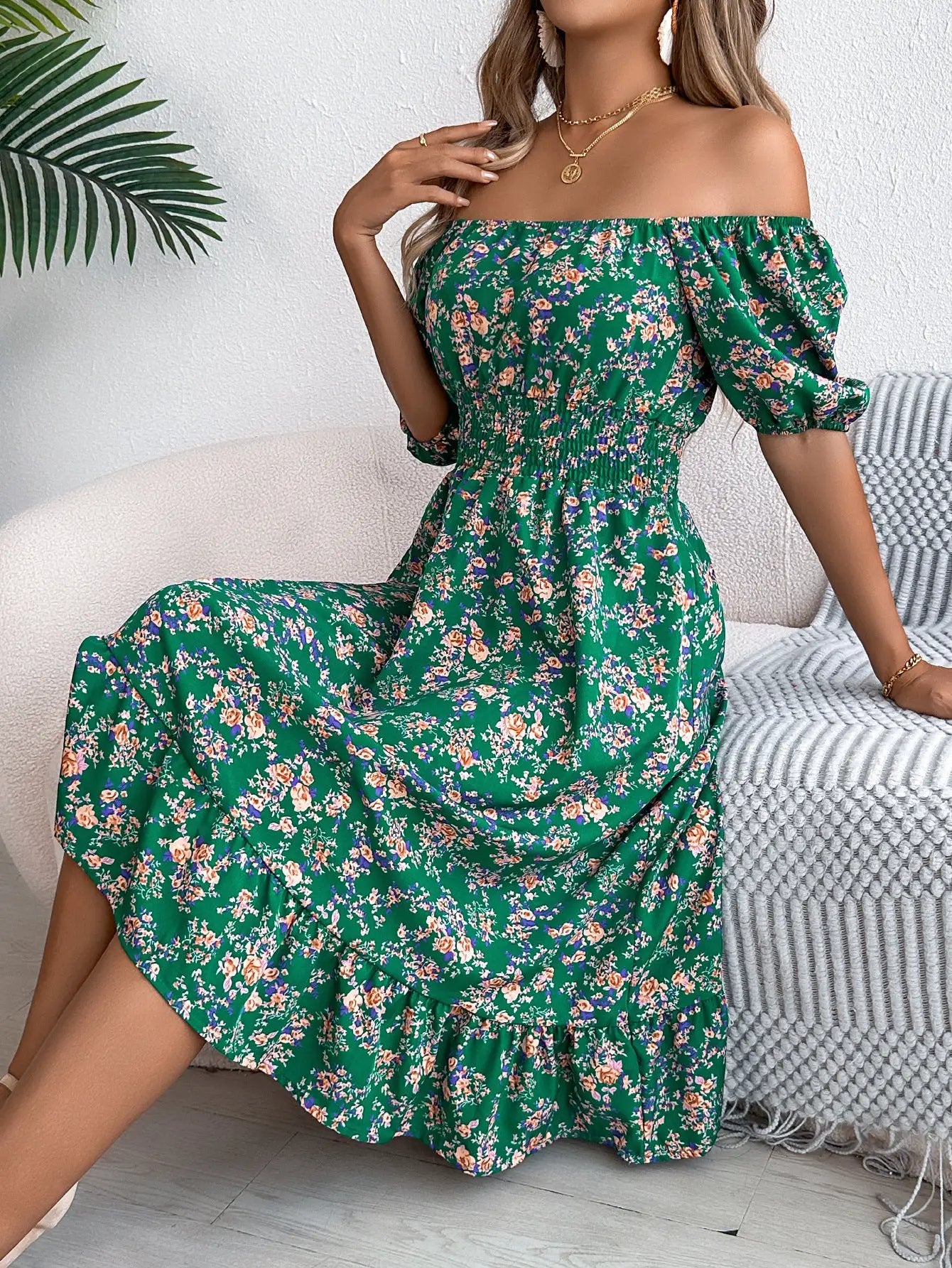 Floral Print Square Collar Dress Summer Fashion Ruffles Dresses Women's Clothing by Dropshipman