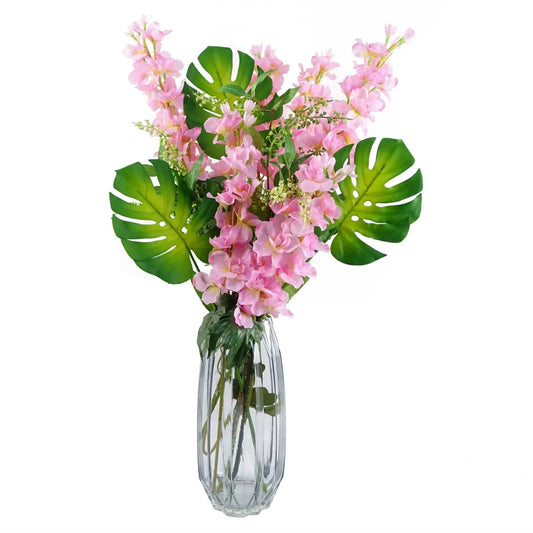 Leaf 60cm Pink Delphinium Tropical with Glass Vase by Leaf Design