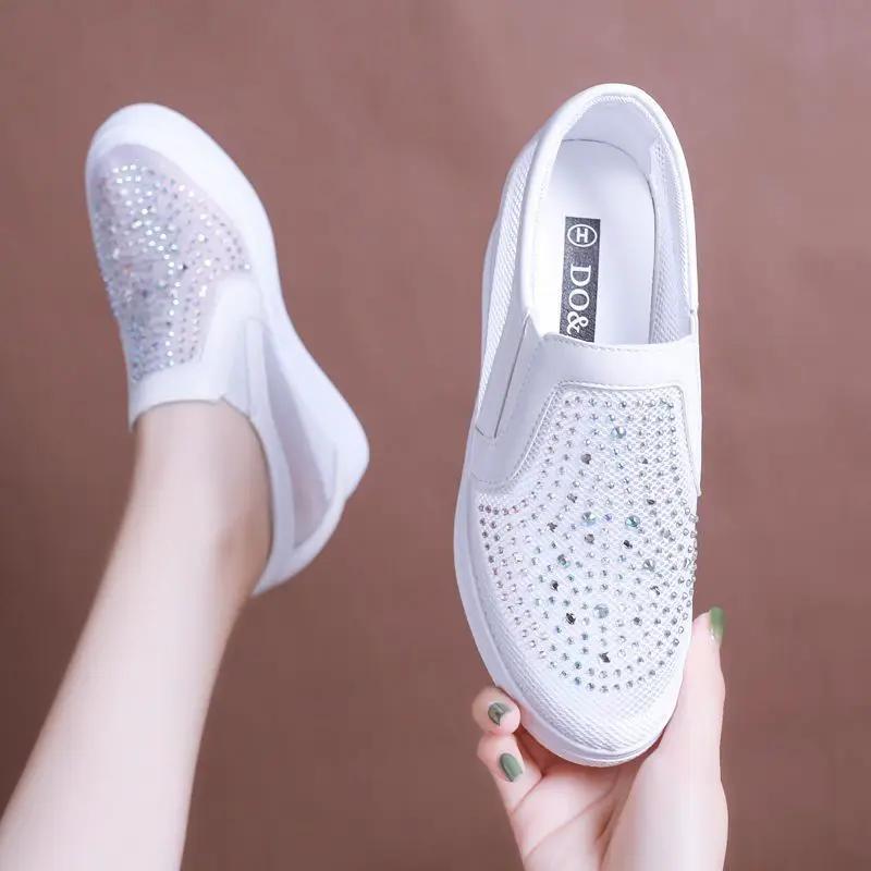 Womens Breathable Mesh Hidden-heel White Sneakers by Dropshipman