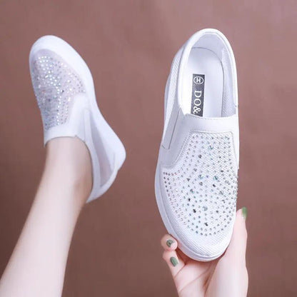 Womens Breathable Mesh Hidden-heel White Sneakers by Dropshipman