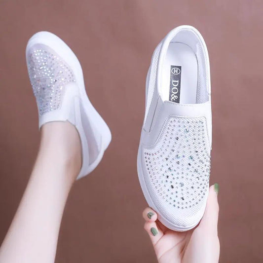 Womens Breathable Mesh Hidden-heel White Sneakers by Dropshipman