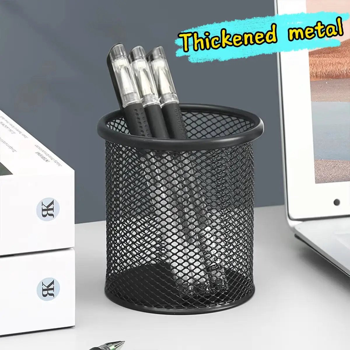 Multifunction Round/Square Pen Holder Office Desk Metal Mesh Pen Pot Cup Case Container Organiser Durable Pencil Case Stationery by All Mart Bristol Ltd