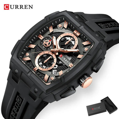 CURREN Luxury Vintage Watch for Men Sports Chronograph Quartz Wristwatches with Silicone Strap,Date,Luminous by All Mart Bristol Ltd