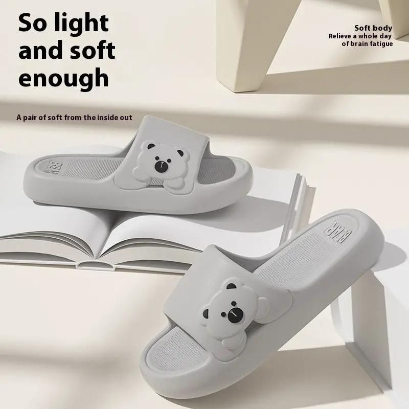 Cute Bear Home Slippers Summer Fashion Thick Bottom Non-slip Bathroom Slipper Women Men Couples Shoes by Dropshipman