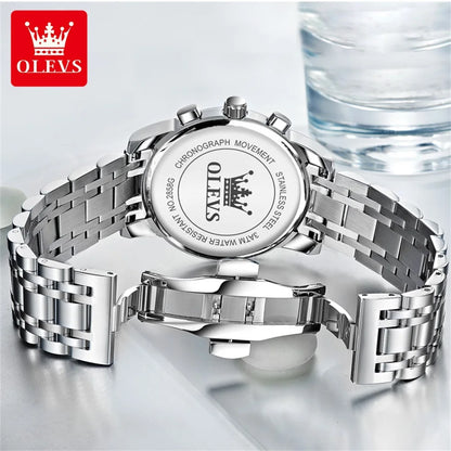 OLEVS Popular men's watches stainless steel black Moon Phase Chronograph quartz watch for man date Original brand wristwatch by All Mart Bristol Ltd