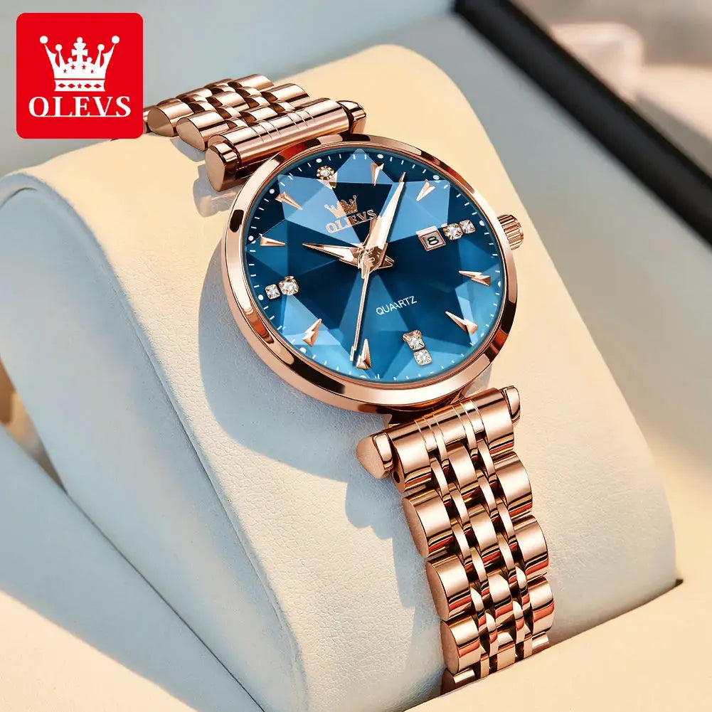 OLEVS brand beautiful women's watches Prism mirror waterproof fashion quartz watch for rose genuine date ladies wristwatch by All Mart Bristol Ltd