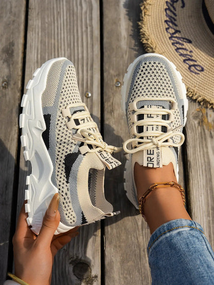 Flyknit Mesh Shoes Women's Breathable Lace-up Sneakers Walking Running Casual Shoes by Dropshipman