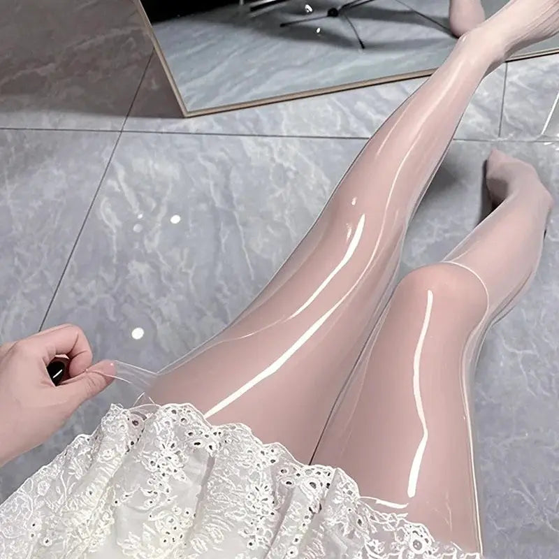 Sexy Shiny Glossy Pantyhose Smooth Horse Oil Socks Anti-Hook Gloss Pantyhose High Waist Aurora Stockings Ultra-thin Long Socks by All Mart Bristol Ltd