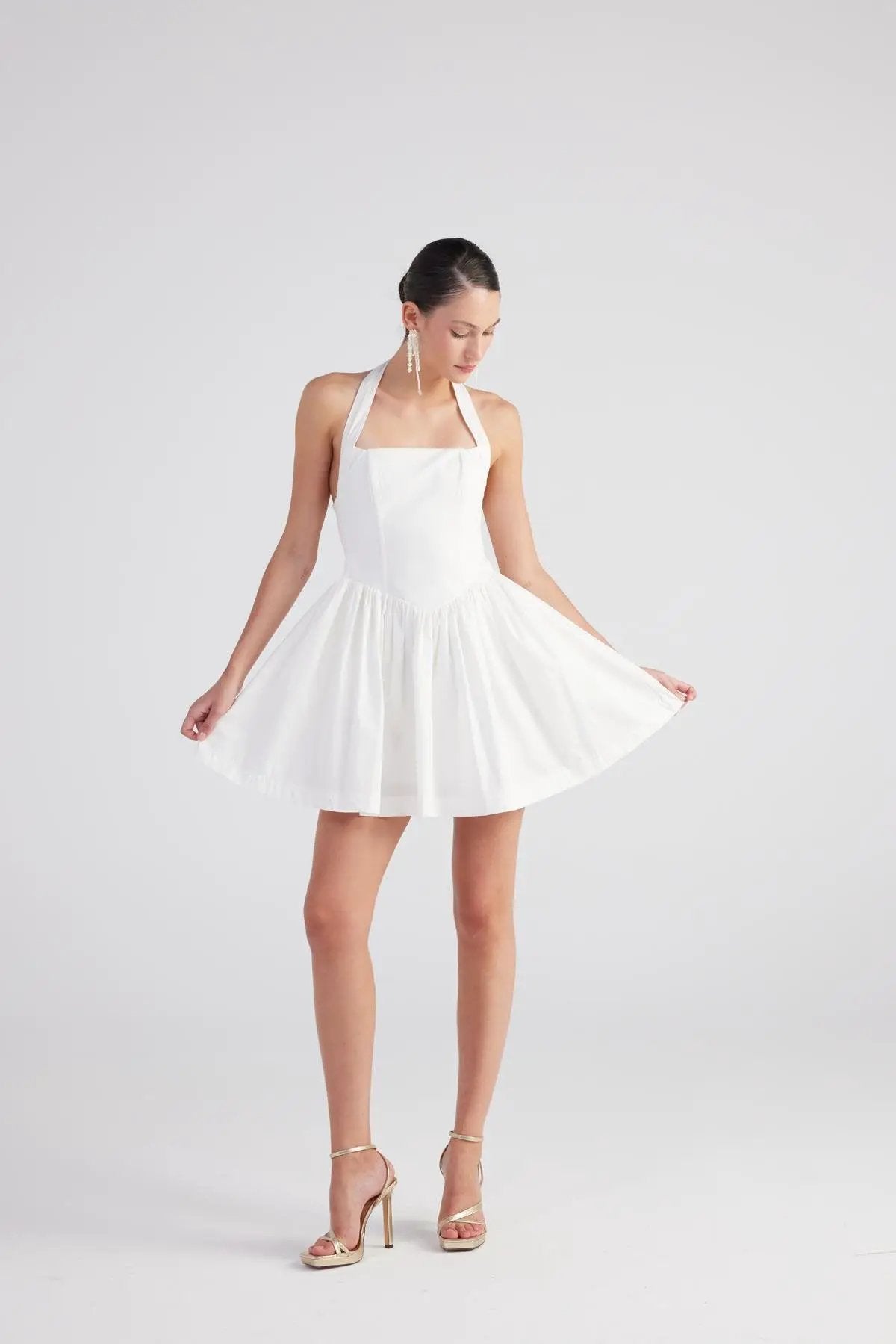 Teresa White Pleated Skirt Mini Dress by Holly Lolly