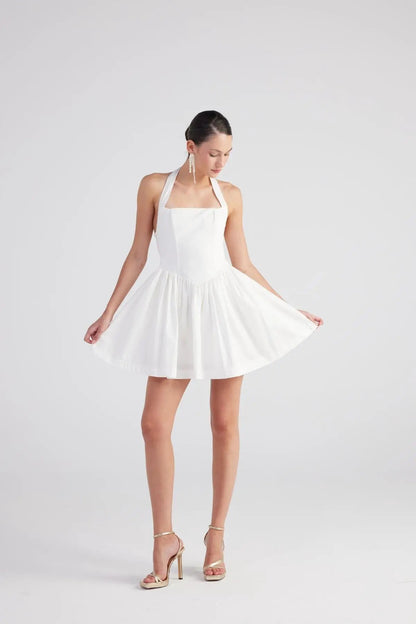 Teresa White Pleated Skirt Mini Dress by Holly Lolly