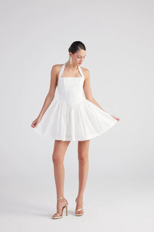 Teresa White Pleated Skirt Mini Dress by Holly Lolly