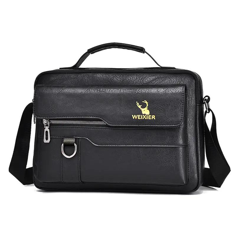 Popular Men's Messenger Bag One Shoulder Retro Business Backpack PU Leather Flaps Crossbody Bags Business Flap Male Solid Travel Bag by Dropshipman