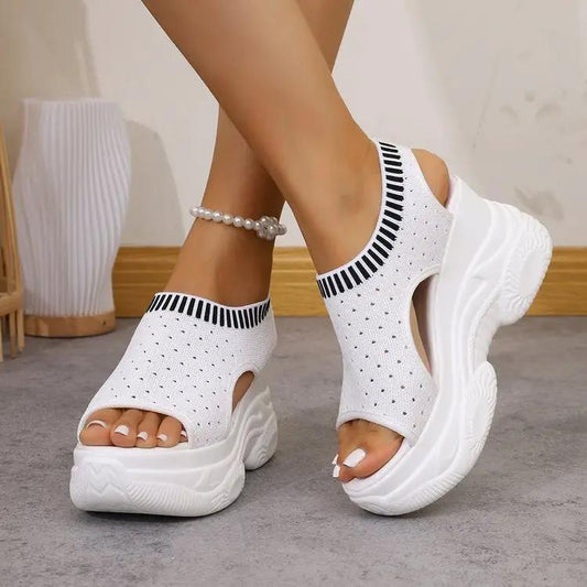 Summer New Thick-Soled Slip-On Flyknit Peep-Toe Sporty Sandals For Women by Dropshipman