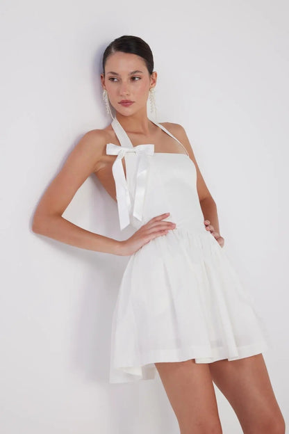 Teresa White Pleated Skirt Mini Dress by Holly Lolly