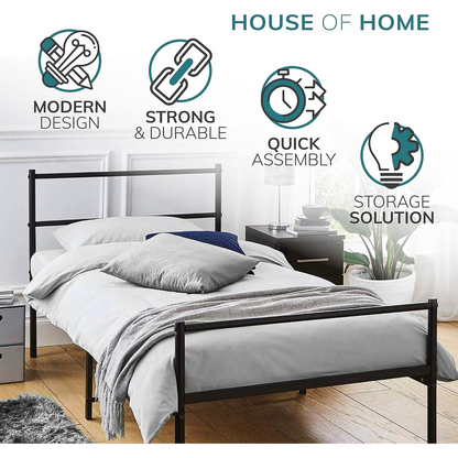 Extra Strong Single Metal Bed Frame In Silver by House of Home