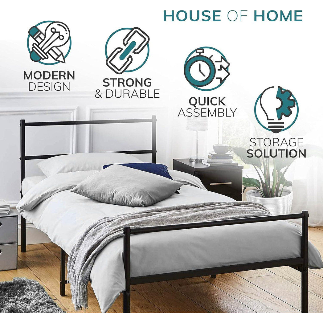 Extra Strong Single Metal Bed Frame In Silver by House of Home