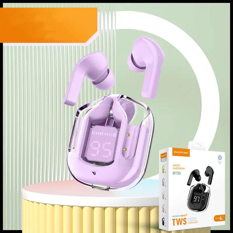 New Mini Transparent Wireless Bluetooth Headset Digital Display ENC Noise Reduction True Wireless Sports Music by Dropshipman