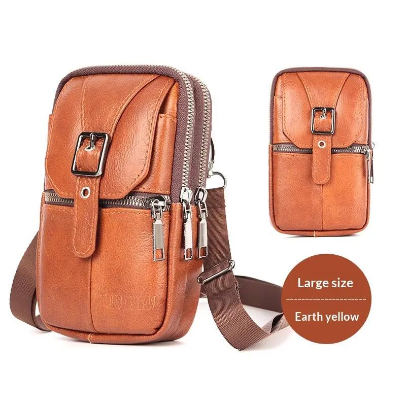 Genuine Leather Belt-Attached Multifunctional Phone Bag Mens Waist Bag by Dropshipman