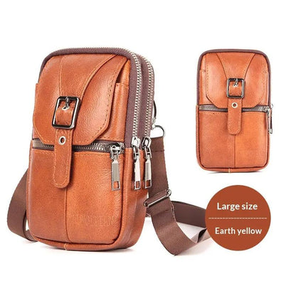Genuine Leather Belt-Attached Multifunctional Phone Bag Mens Waist Bag by Dropshipman