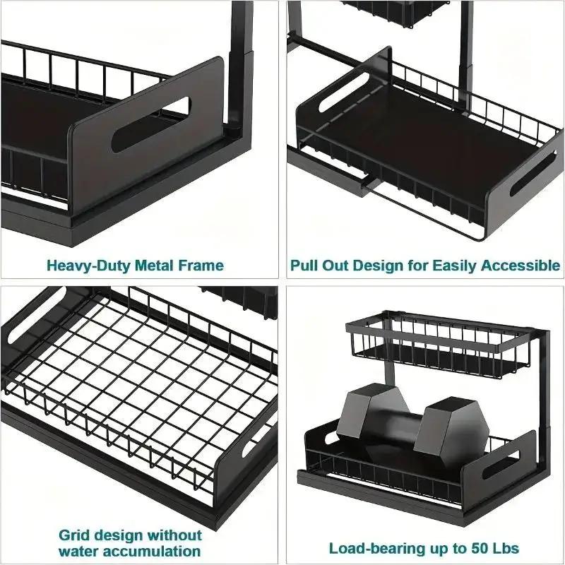 Kitchen Fixed Shelf Sink Storage, Sliding Pull-Out Cabinet Arrangement Rack, Metal Sliding Drawer, Bathroom Organizing Accessories, for Kitchen Bathroom Refrigerator Cabinet Organization Rack, Kitchen Storage Essential Goods by All Mart Bristol Ltd
