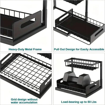 Kitchen Fixed Shelf Sink Storage, Sliding Pull-Out Cabinet Arrangement Rack, Metal Sliding Drawer, Bathroom Organizing Accessories, for Kitchen Bathroom Refrigerator Cabinet Organization Rack, Kitchen Storage Essential Goods by All Mart Bristol Ltd