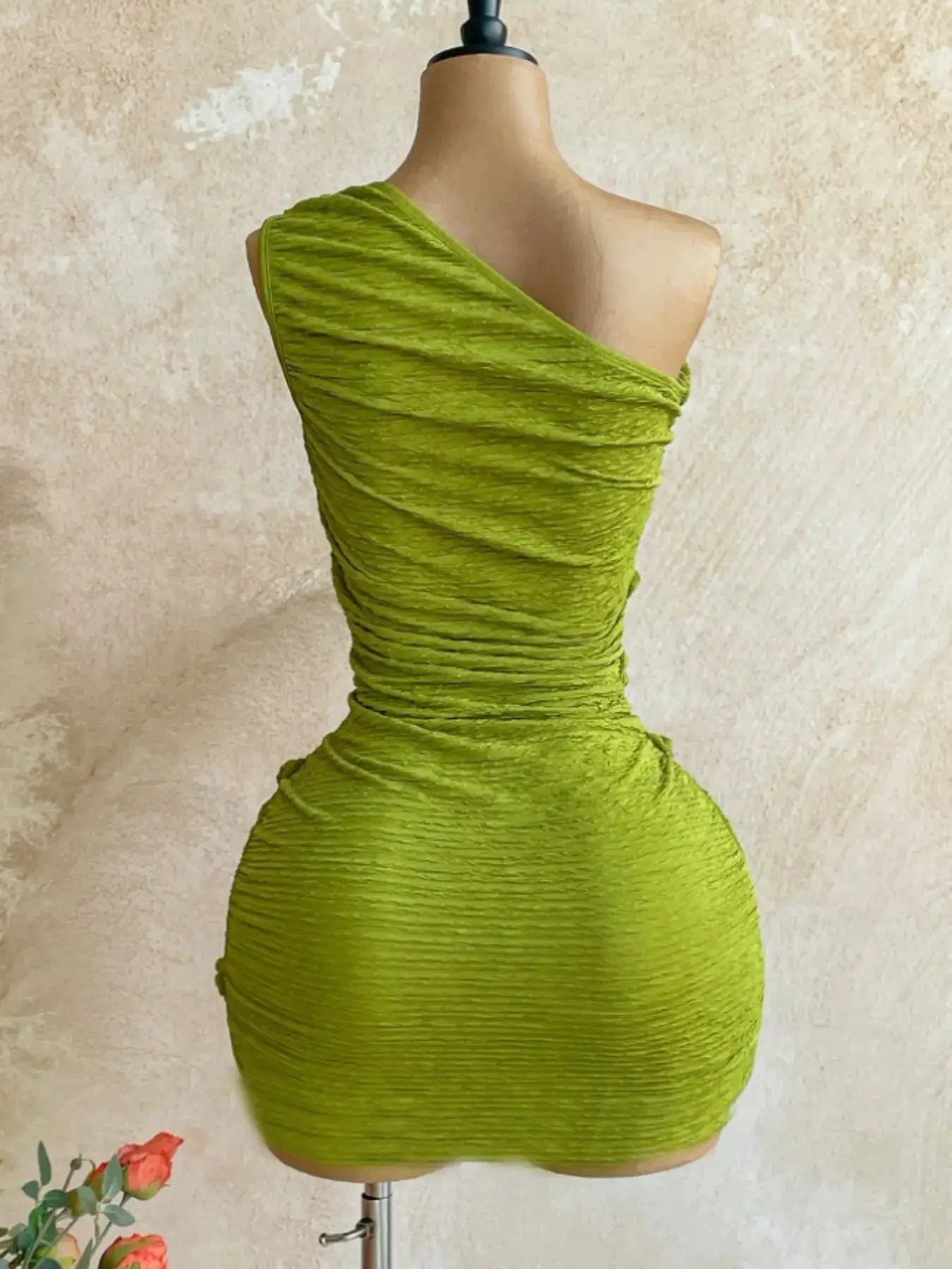 New Boho Style Knot Shoulder Mini Dress, Summer Women'S Vintage Holiday, Fitted Plain Design, Casual Fashion for Vacation by All Mart Bristol Ltd