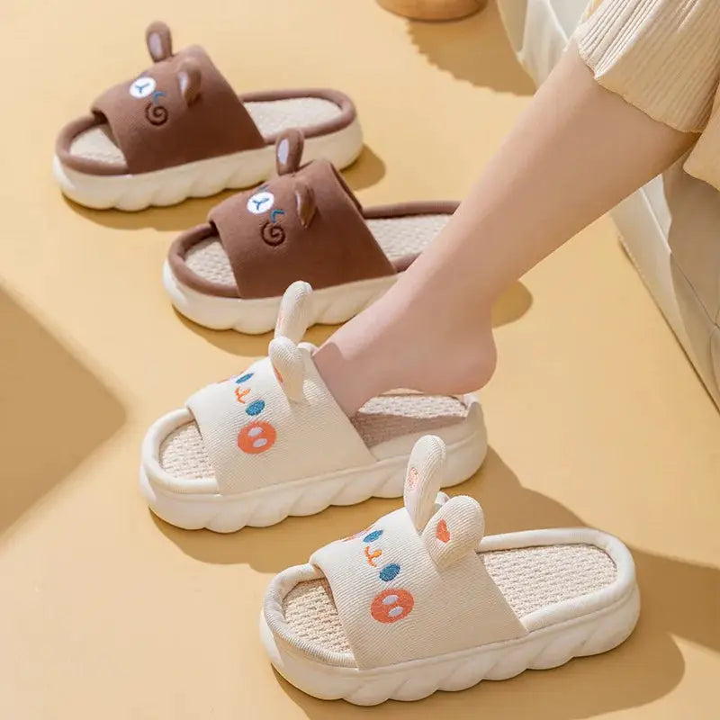 Home Linen Slipper for Women Cute Bunny Clouds Flip Flops Female Design Cozy Shoes Slides Four Season Platform Couples Sandals by All Mart Bristol Ltd