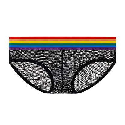 【GWH_60】Men's Underwear Mesh Rainbow Waistband Briefs Sheer Sexy Underpants by All Mart Bristol Ltd