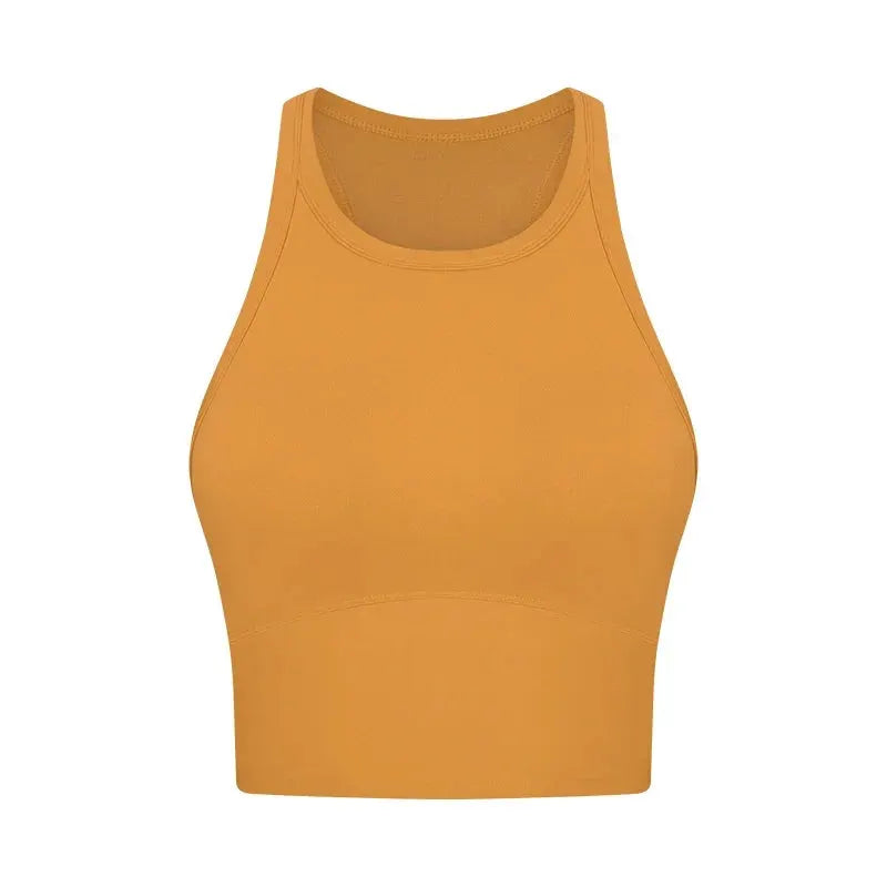 Built-in chest patch, high-end women's yoga vest, nude feel Leica gym exercise sports bra, hanging neck style by All Mart Bristol Ltd