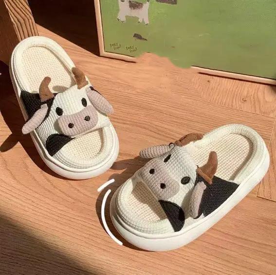 Cute Cow Linen Slippers For Women by Dropshipman