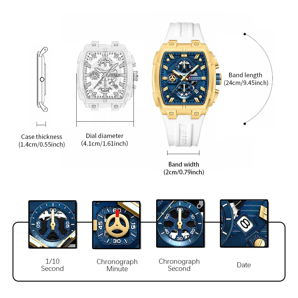 CURREN Luxury Vintage Watch for Men Sports Chronograph Quartz Wristwatches with Silicone Strap,Date,Luminous by All Mart Bristol Ltd