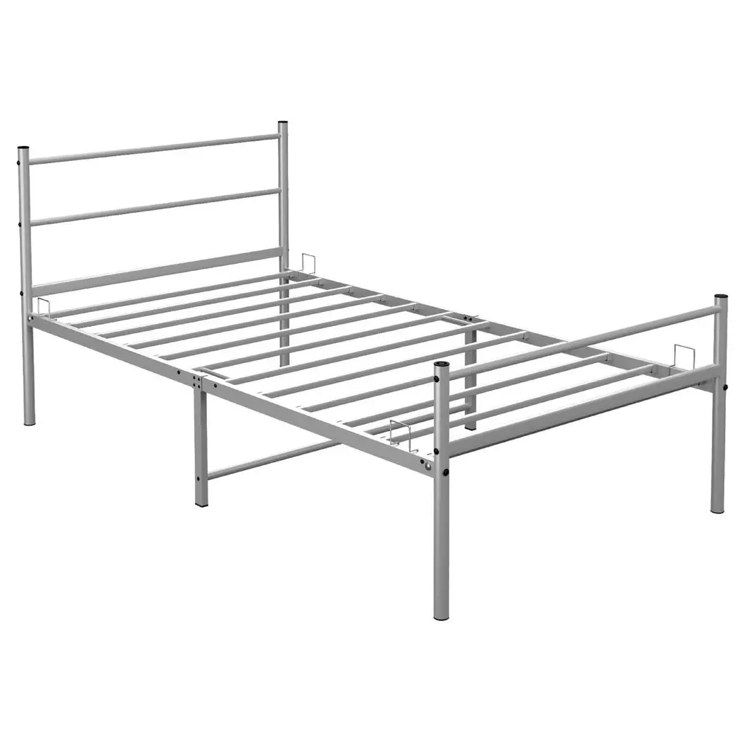 Extra Strong Single Metal Bed Frame In Silver by House of Home