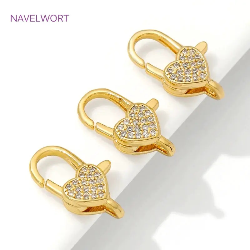 18K Gold Plated Inlaid Zircon Heart Lobster Clasps,Connectors For Jewelry,Clasp For Bracelet,DIY Jewelry Making Accessories by All Mart Bristol Ltd
