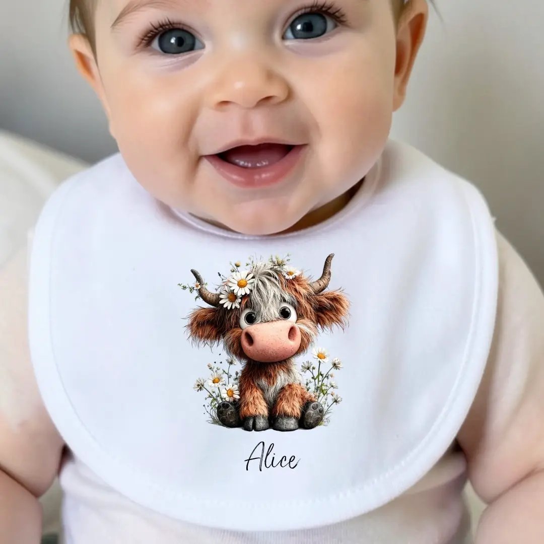Personalised Daisy Highland Cow Baby Outfit – New Baby Gift for Baby by Aye Do Gifts