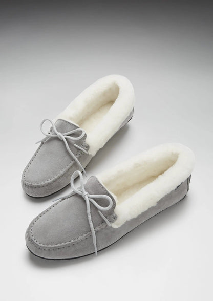 Women's slippers, sheepskin, dove grey suede by Hugs & Co.