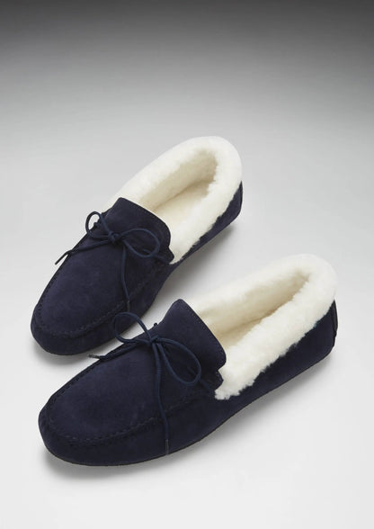 Slippers, sheepskin, navy blue suede by Hugs & Co.