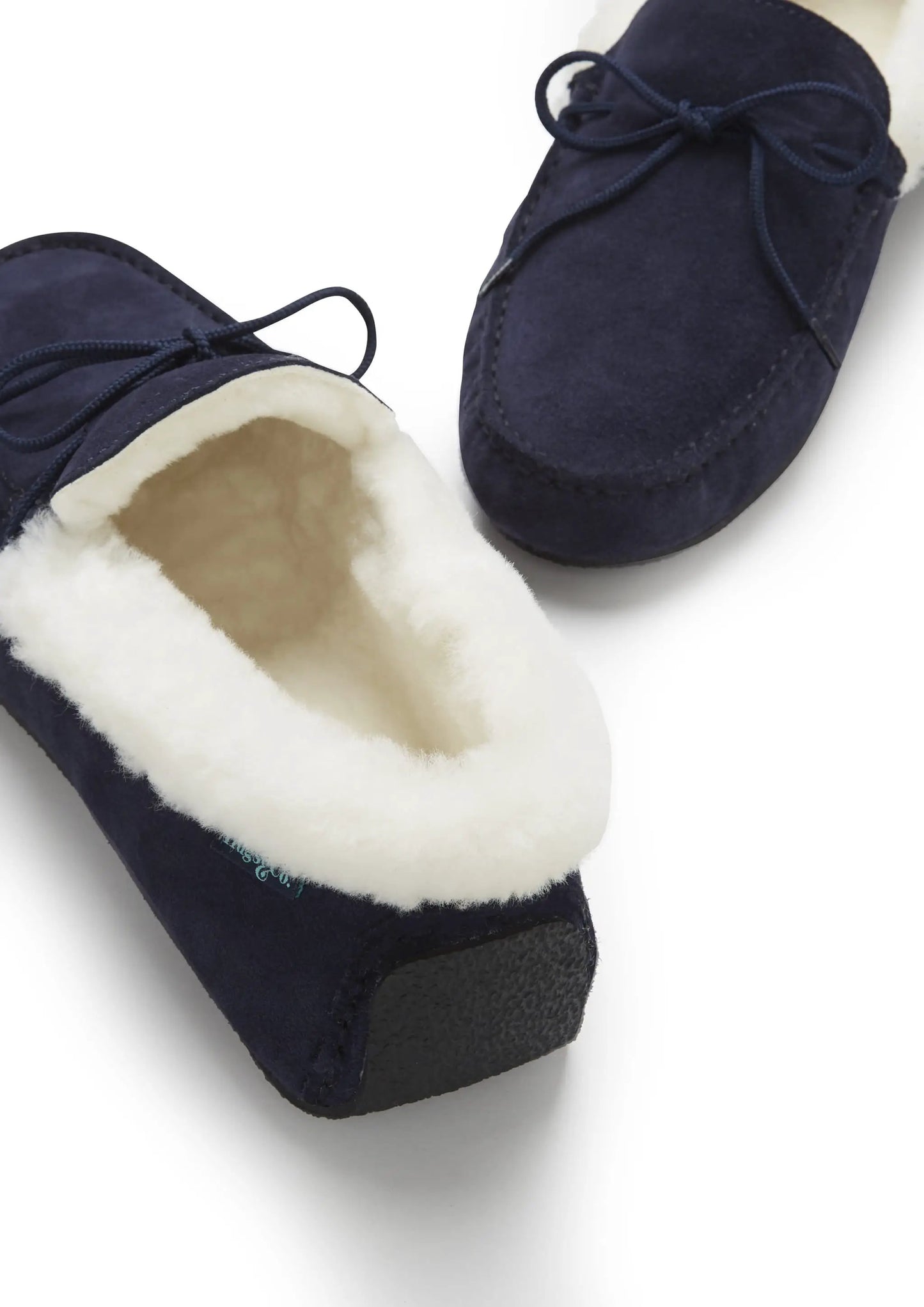 Slippers, sheepskin, navy blue suede by Hugs & Co.