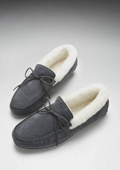 Slippers, sheepskin, slate grey suede by Hugs & Co.