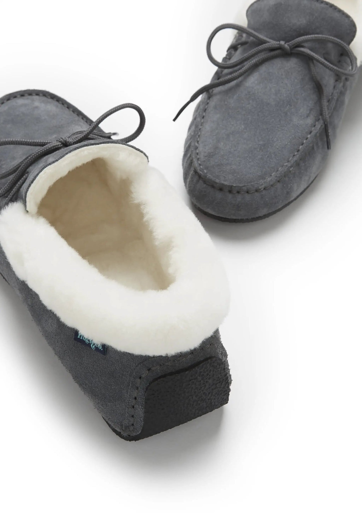 Slippers, sheepskin, slate grey suede by Hugs & Co.