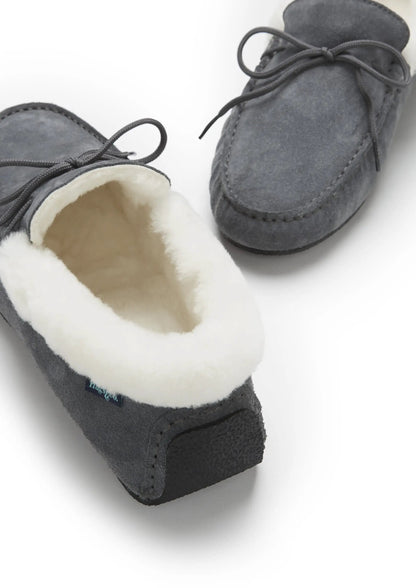 Slippers, sheepskin, slate grey suede by Hugs & Co.