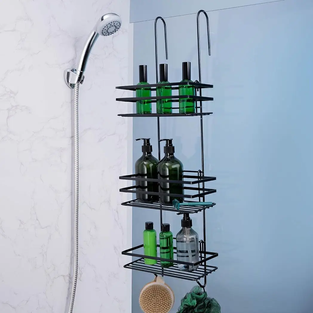 3 Tier Non Rust Hanging Shower Caddy Bathroom Organiser in Black by House Of Home