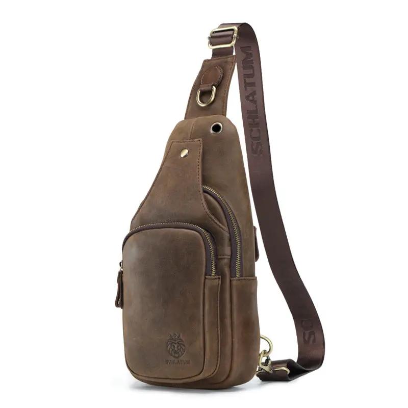 European And American Retro First-Layer Cowhide Mens Front Sling Bag by Dropshipman