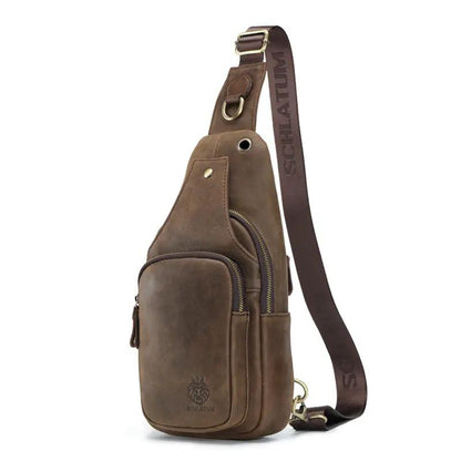European And American Retro First-Layer Cowhide Mens Front Sling Bag by Dropshipman