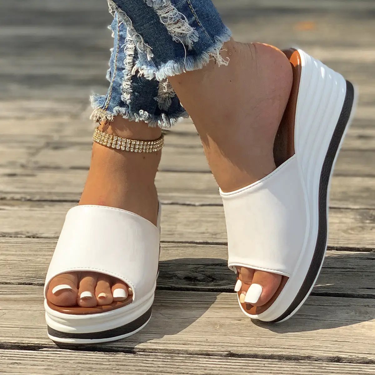 Fish Mouth Wedges Sandals Summer Fashion Hollow Design High Heels Slides Slippers Casual Beach Shoes For Women by Dropshipman
