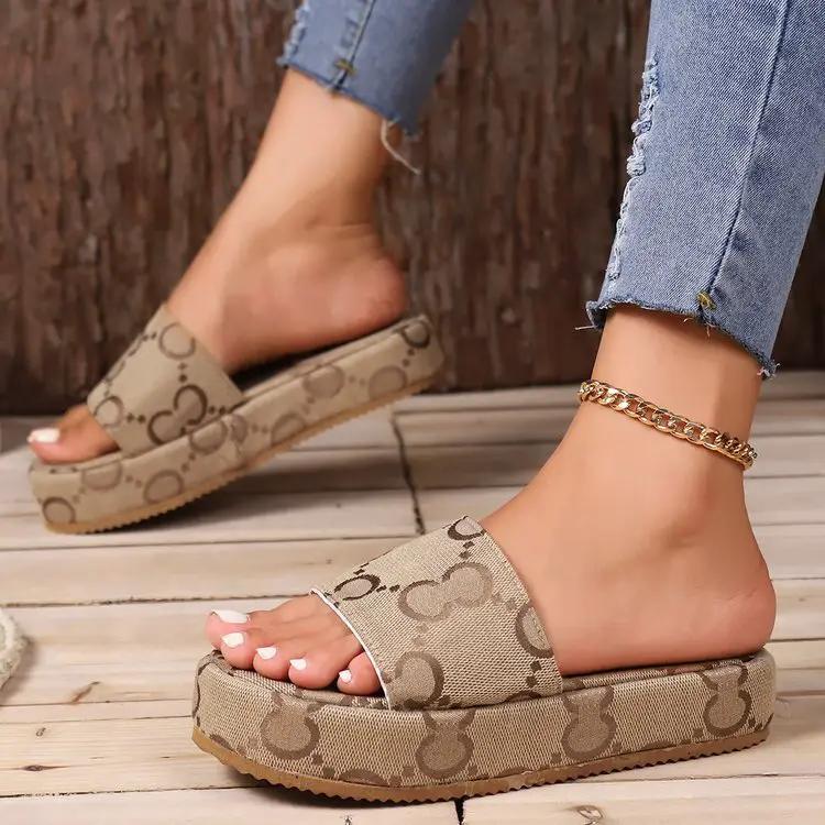Print Thick-soled Flat Slippers Summer Fashion Casual Outdoor Beach Shoes For Women by Dropshipman