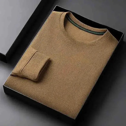 Men's Basic Crew Neck Long Sleeve Waffle Knit Sweater, Lightweight Casual Pullover for Daily Outfits by All Mart Bristol Ltd